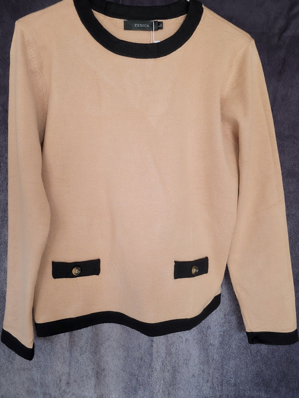 Zesica Cream Crew Neck Sweater with Black Trim